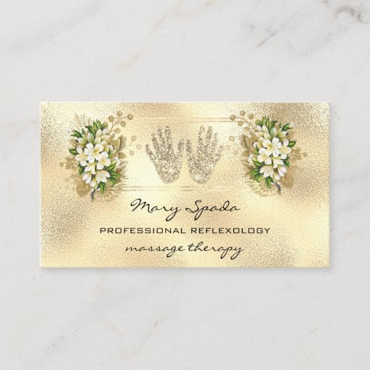 Massagereflexology Reiki Hands Gold QRCode Floral Visitekaartje (Voorkant)