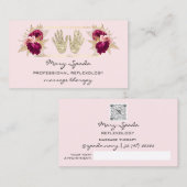Massagereflexology Reiki Hands Gold QRCode Floral Visitekaartje (Voorkant / Achterkant)