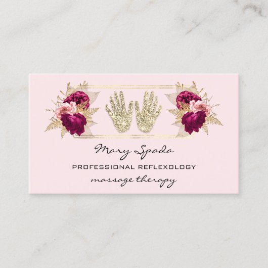 Massagereflexology Reiki Hands Gold QRCode Floral Visitekaartje (Voorkant)