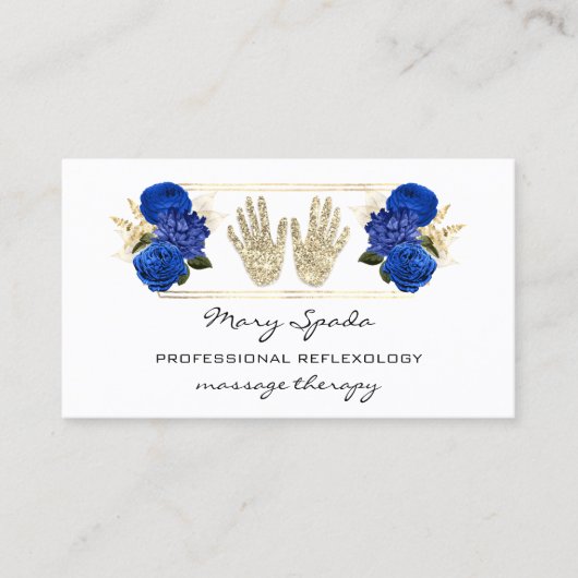 Massagereflexology Reiki Hands Gold QRCode White Visitekaartje (Voorkant)