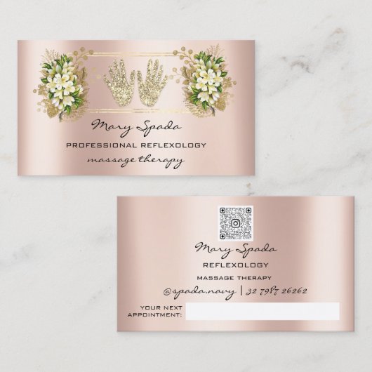 Massagereflexology Reiki Hands Roos Gold QR-code Visitekaartje (Voorkant / Achterkant)