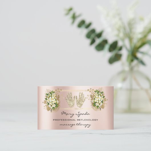 Massagereflexology Reiki Hands Roos Gold QR-code Visitekaartje (Staand voorkant)