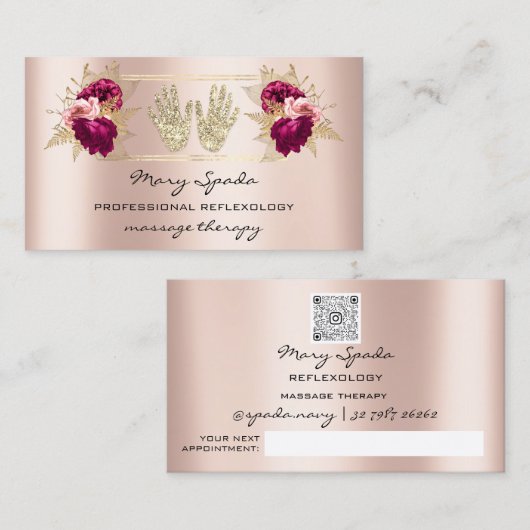 Massagereflexology Reiki Hands Roos Gold QR-code Visitekaartje (Voorkant / Achterkant)
