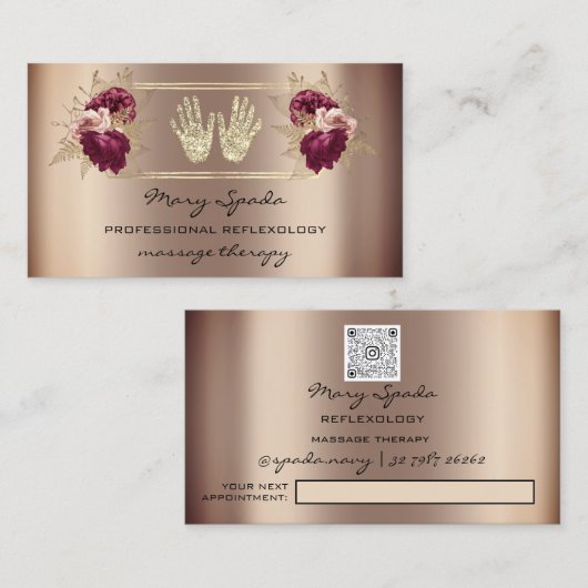 Massagereflexology Reiki Hands Roos Gold QR Logo Visitekaartje (Voorkant / Achterkant)
