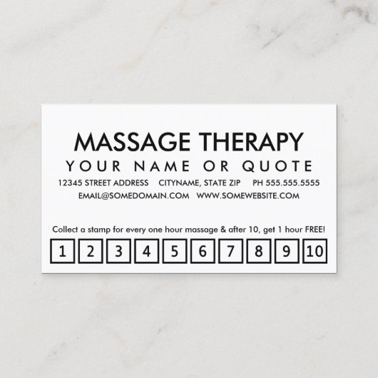 Massages. Loyaliteit Punch Card Klantenkaartje (Achterkant)