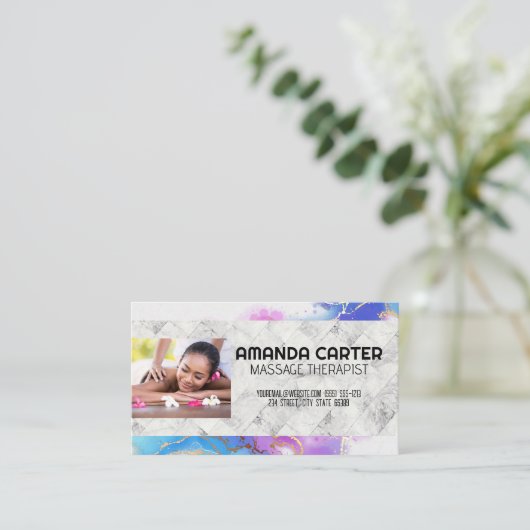 Massagesessie | WATERVERF | Marmer Visitekaartje (Staand voorkant)