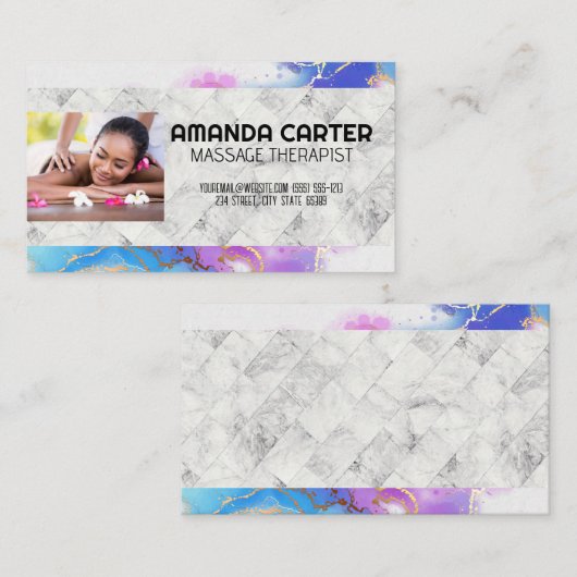 Massagesessie | WATERVERF | Marmer Visitekaartje (Voorkant / Achterkant)