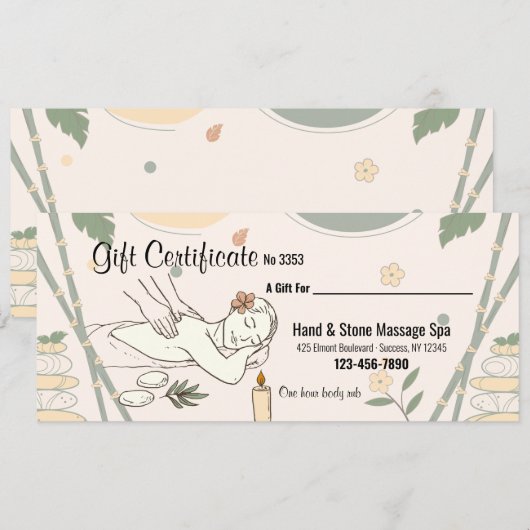 Massagespa-cadeaubon Kaart (Voorkant / Achterkant)
