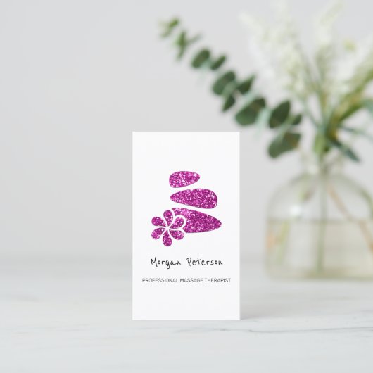Massagespa Wellness Floral Stone Logo Roze Afsprakenkaartje (Staand voorkant)