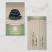 Massagestonen op houten kuil visitekaartje (Voorkant / Achterkant)