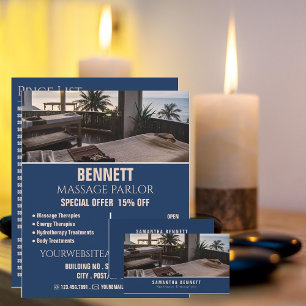 Massagetabellen, massagetherapeut visitekaartje