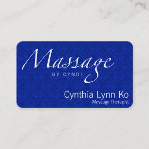 Massagetekst op Blauwe Damask Visitekaartje
