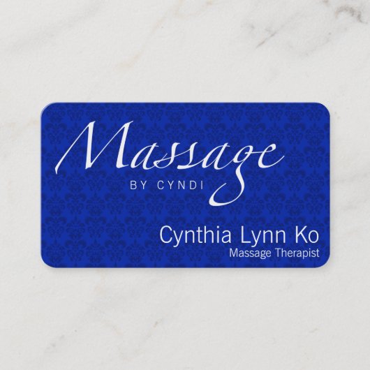 Massagetekst op Blauwe Damask Visitekaartje (Voorkant)