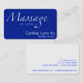 Massagetekst op Blauwe Damask Visitekaartje (Voorkant / Achterkant)