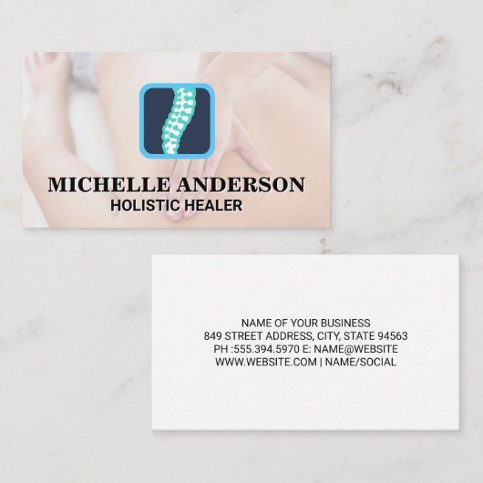 Massagetherapeut aan het werk | Rugwervelkolom Log Visitekaartje (Voorkant / Achterkant)