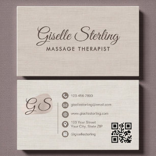 Massagetherapeut Beige Linnen Elegante QR-code Visitekaartje
