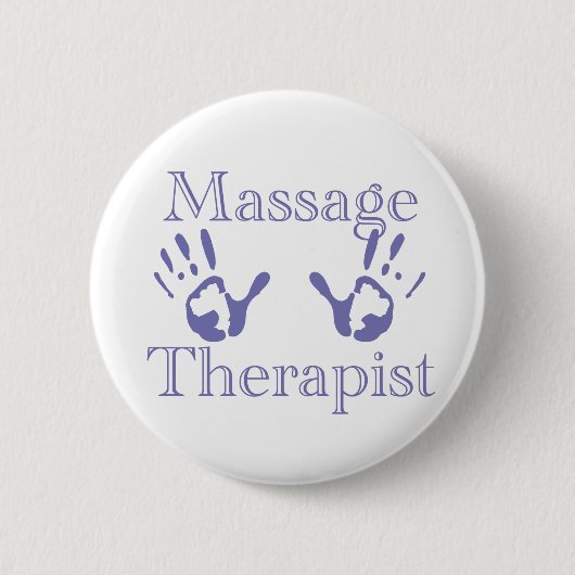 Massagetherapeut: Blauwe Handafdrukken Ronde Button 5,7 Cm (Voorkant)