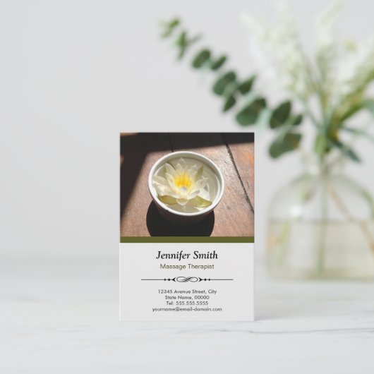 Massagetherapeut Chic Water Lily Afspraak Afsprakenkaartje (Staand voorkant)