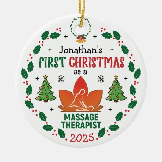 Massagetherapeut Eerste Kerstdag Gepersonaliseerd Keramisch Ornament (Voorkant)