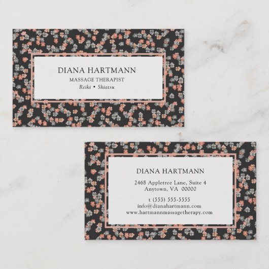 Massagetherapeut Floral Grey Coral Visitekaartje (Voorkant / Achterkant)