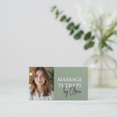 Massagetherapeut Foto Luxe Saliegroen Visitekaartje (Staand voorkant)