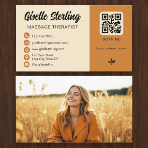 Massagetherapeut Geel Sinaasappel QR Code Foto Visitekaartje