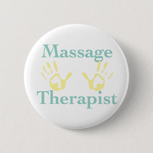 Massagetherapeut: Gele Handafdrukken Ronde Button 5,7 Cm (Voorkant)