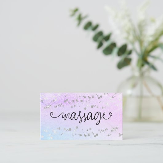 ** Massagetherapeut Harten Glitter Pastel Visitekaartje (Staand voorkant)