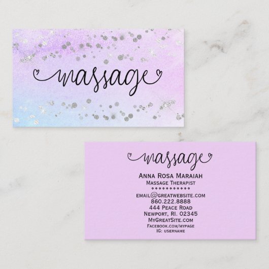 ** Massagetherapeut Harten Glitter Pastel Visitekaartje (Voorkant / Achterkant)