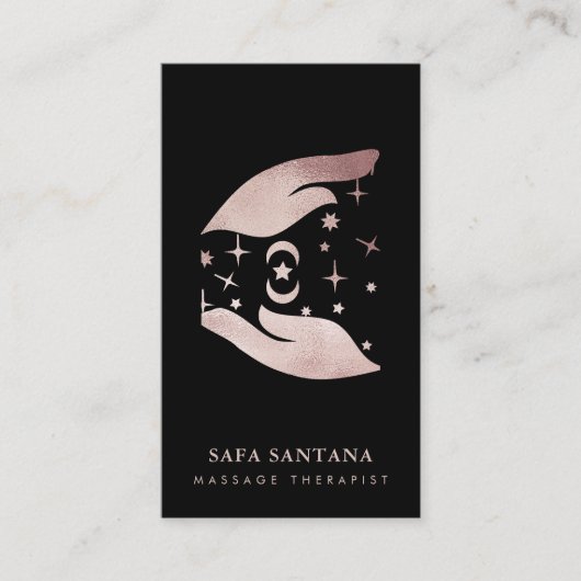 Massagetherapeut Healing Hands Roos Gold Glitter Visitekaartje (Voorkant)