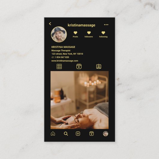 Massagetherapeut Instagram Fotogrid QR-code Visitekaartje (Voorkant)