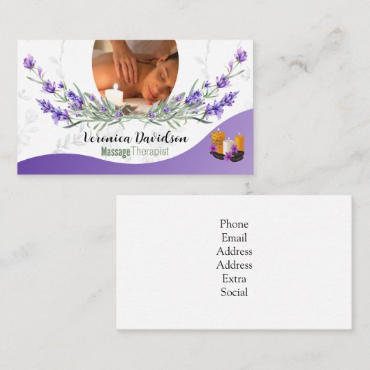 Massagetherapeut Lavendel Visitekaartjes (Voorkant / Achterkant)