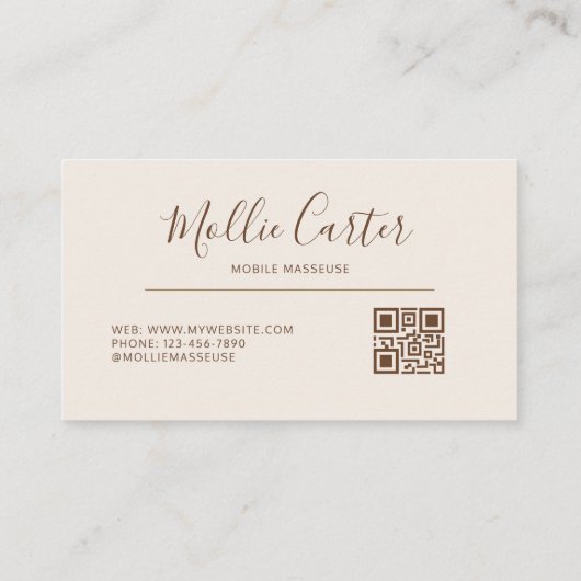 Massagetherapeut Mobiele Masseuse Rustig Bruin Visitekaartje (Achterkant)