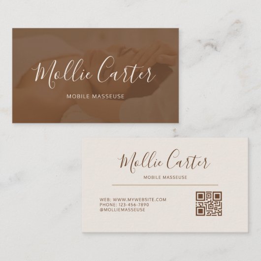 Massagetherapeut Mobiele Masseuse Rustig Bruin Visitekaartje (Voorkant / Achterkant)