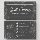 Massagetherapeut Moody Charcoal Grey Floral Visitekaartje