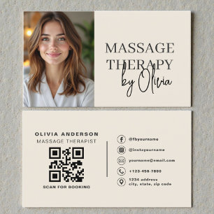Massagetherapeut Neutraal Beige Foto QR-code Visitekaartje