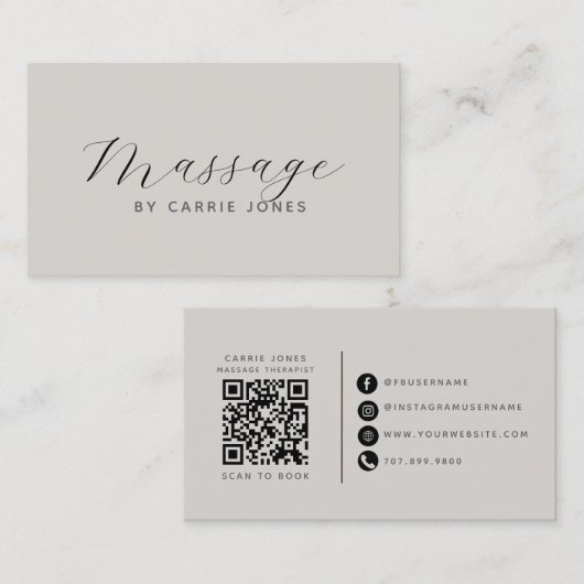 Massagetherapeut Neutrale QR-code Visitekaartje (Voorkant / Achterkant)