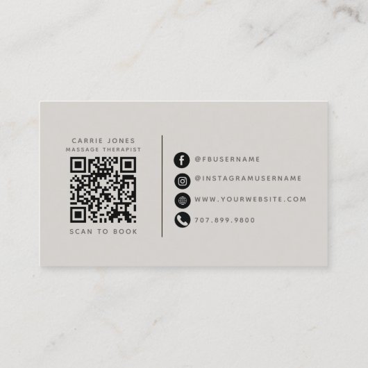 Massagetherapeut Neutrale QR-code Visitekaartje (Achterkant)