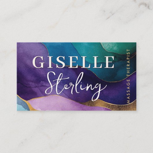 Massagetherapeut Paarse gouden moderne Waterverf Visitekaartje (Voorkant)