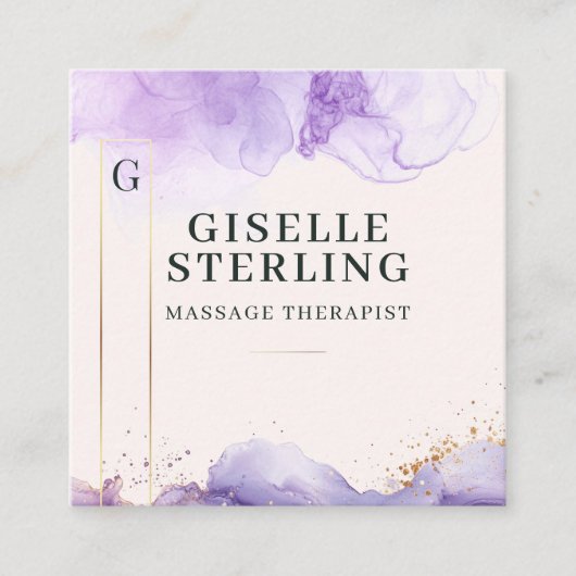 Massagetherapeut Paarse Waterverf QR-code Vierkante Visitekaartje (Voorkant)