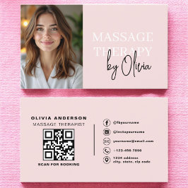 Massagetherapeut QR Code Blush Pink Foto Visitekaartje