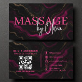 Massagetherapeut QR Code Hot Pink Agaat Marmer Visitekaartje