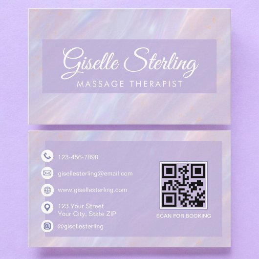 Massagetherapeut QR-code iriserend opaal Visitekaartje