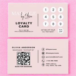 Massagetherapeut QR Code Roze Loyaliteit Kaart Visitekaartje