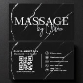 Massagetherapeut QR Code Zilver Zwart Marmer Visitekaartje