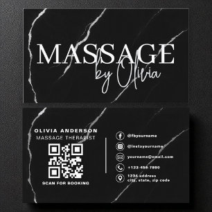 Massagetherapeut QR Code Zilver Zwart Marmer Visitekaartje