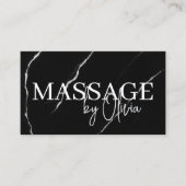 Massagetherapeut QR Code Zilver Zwart Marmer Visitekaartje (Voorkant)