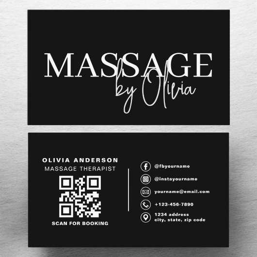 Massagetherapeut QR Code Zwart Wit Visitekaartje