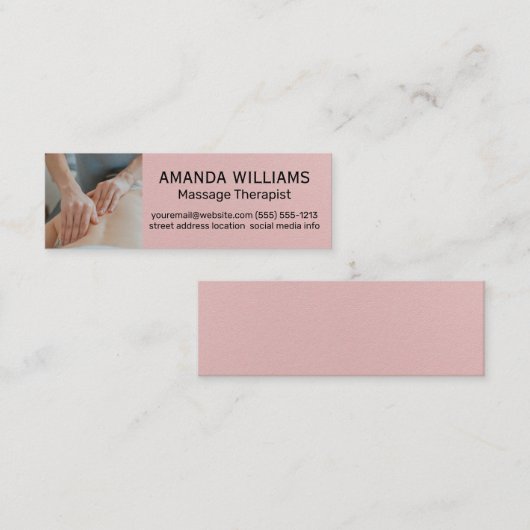 Massagetherapeut | Roze leerstructuur Mini Visitekaartje (Voorkant / Achterkant)