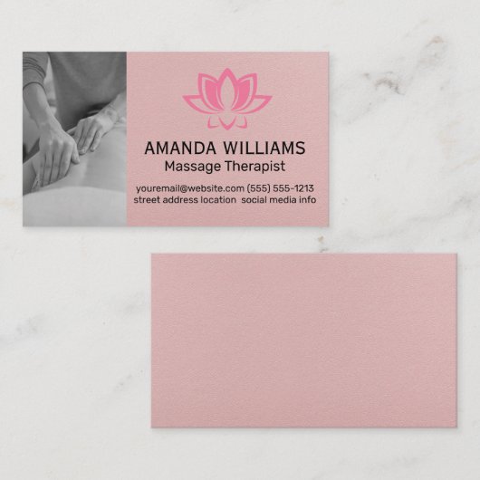 massagetherapeut | Roze lotusbloem Visitekaartje (Voorkant / Achterkant)